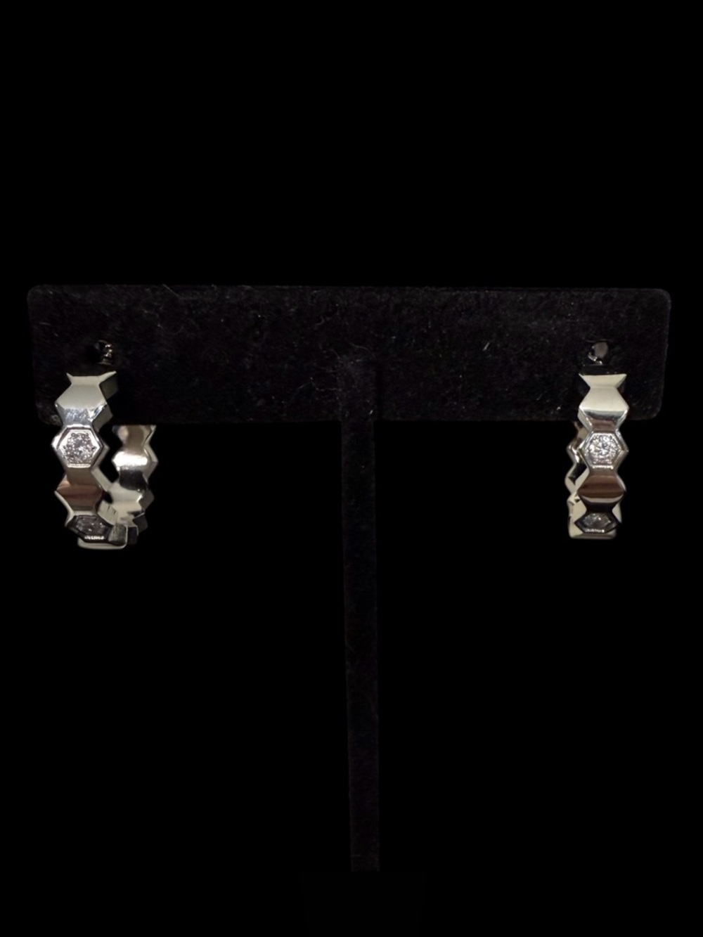 J23. Stainless Steel Honeycomb & Zirconia Earrings - No Cancels